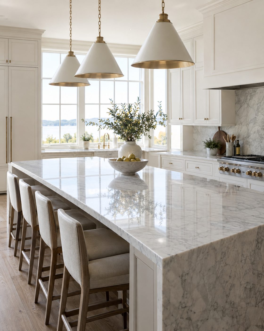 Polished Carrara marble island